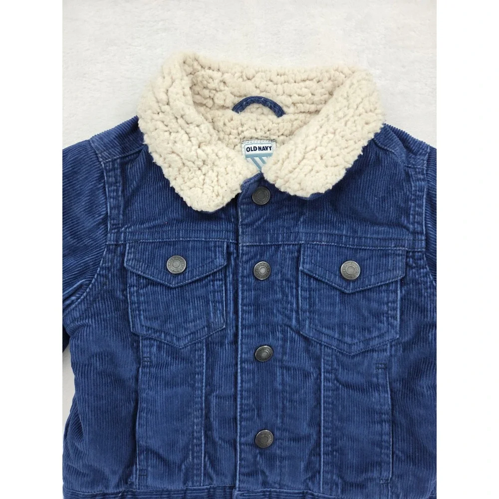 Old Navy Toddler Boys Navy Blue Corduroy Sherpa Lined Trucker Jacket 2T Fall